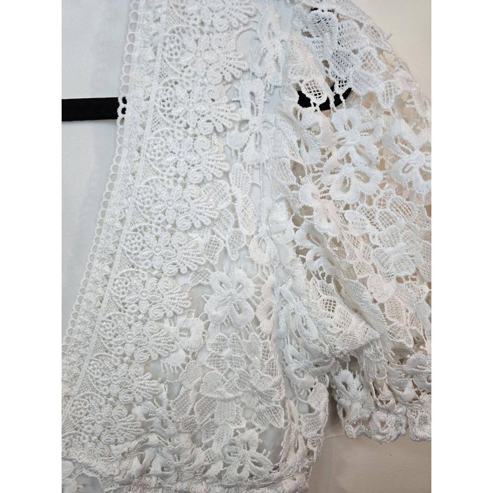 White Lace Babydoll Dress | Coquette Cottagecore Floral Lace Mini Dress M - Picture 3 of 4